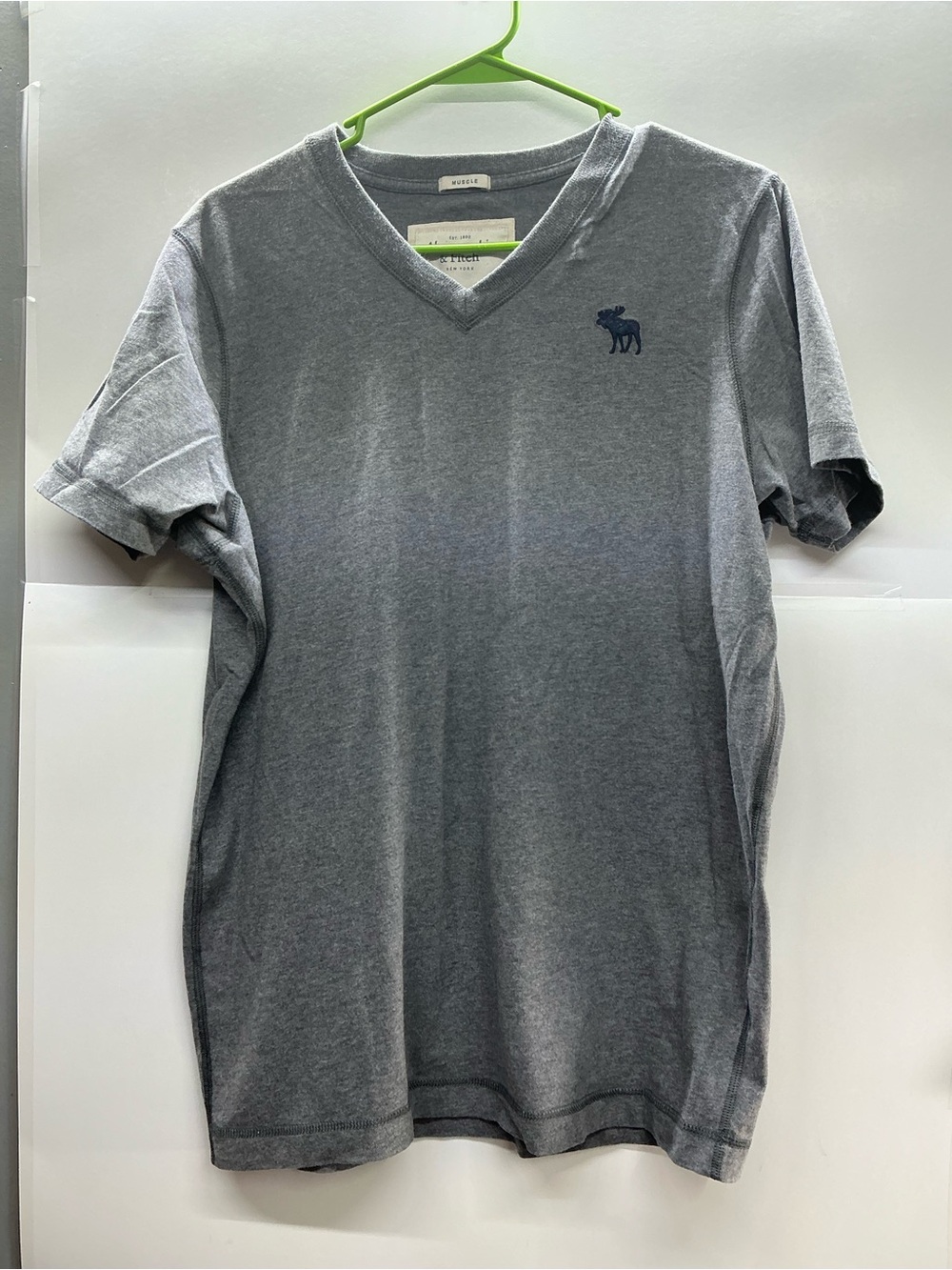 Abercrombie & Fitch Men's V-Neck Tee - Heather Gray with Navy Logo